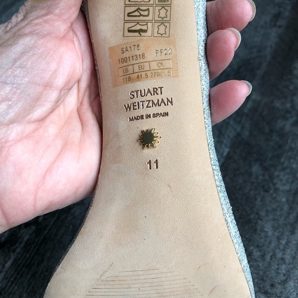 Stuart Weitzman Heels Nudistcurve Glitter Textile Square OpenToe 11 - Picture 11 of 12